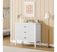 Garvee Cómoda Blanca De 3 Cajones Acanalados Cajonera Armario | Diseñado Para Amantes Del Orden En El Dormitorio Hecho De Madera Mdf Y Metal Con Amplio Almacenaje Y Deslizamiento Silencioso