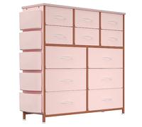 Garvee Cómoda De 12 Cajones De Tela - Torre Alta De Almacenamiento con Estructura De Acero y Tapa De Madera - 5 Bolsillos Laterales, 2 Ganchos y Pies Ajustables - para Dormitorio y Sala