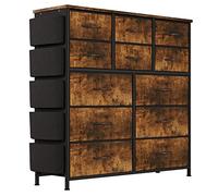 Garvee Cómoda De 12 Cajones De Tela - Torre Alta De Almacenamiento con Estructura De Acero y Tapa De Madera - 5 Bolsillos Laterales, 2 Ganchos y Pies Ajustables - para Dormitorio y Sala