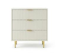 Garvee Cómoda De 3 Cajones con Frentes Acanalados, Patas Doradas, Diseño Moderno para Dormitorio y Sala