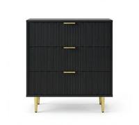 Garvee Cómoda De 3 Cajones con Frentes Acanalados, Patas Doradas, Diseño Moderno para Dormitorio y Sala