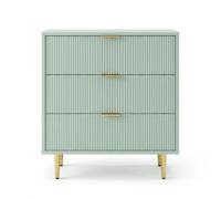 Garvee Cómoda De 3 Cajones con Frentes Acanalados, Patas Doradas, Diseño Moderno para Dormitorio y Sala