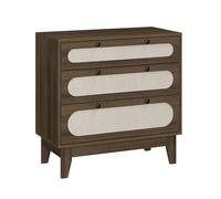 Garvee Cómoda De 3 Cajones De Ratán - Cajonera Estrecha y Versátil para Dormitorio, Mesita De Noche o Armario - Patas De Madera Robustas - Estilo Farmhouse Moderno - Incluye Kit Antivuelco