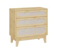 Garvee Cómoda De 3 Cajones De Ratán - Cajonera Estrecha y Versátil para Dormitorio, Mesita De Noche o Armario - Patas De Madera Robustas - Estilo Farmhouse Moderno - Incluye Kit Antivuelco