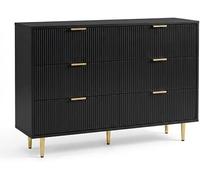 Garvee Cómoda De 6 Cajones con Frentes Acanalados, Patas Doradas, Diseño Moderno para Dormitorio y Sala