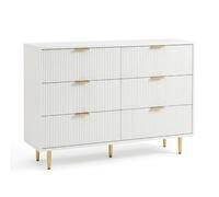 Garvee Cómoda De 6 Cajones con Frentes Acanalados, Patas Doradas, Diseño Moderno para Dormitorio y Sala