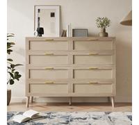 Garvee Cómoda de Madera Moderna con 8 cajones - Estilo ratán Natural - Diseño Mid Century - Gran Capacidad para Dormitorio, vestidor o Sala - Color Roble
