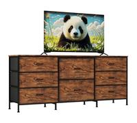 Garvee Cómoda de tela de 8 cajones con parte superior de madera, caja de almacenamiento con marco de metal, organizador de armario ancho para dormitorio, sala de estar, pasillo, madera natural, 62.99
