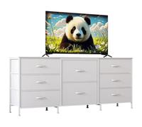 Garvee Cómoda de tela de 8 cajones con parte superior de madera, caja de almacenamiento con marco de metal, organizador de armario ancho para dormitorio, sala de estar, pasillo, madera natural, 62.99
