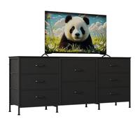 Garvee Cómoda de tela de 8 cajones con parte superior de madera, caja de almacenamiento con marco de metal, organizador de armario ancho para dormitorio, sala de estar, pasillo, madera natural, 62.99