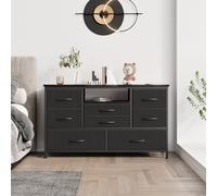 Garvee Cómoda de TV con 8 cajones y Toma de Corriente - Iluminación LED Multicolor - Amplio Almacenamiento para Dormitorio, salón o recibidor - Encimera de Madera Resistente - para televisores hasta