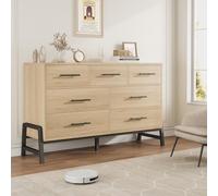 Garvee Cómoda Independiente de 7 cajones para Entrada y Dormitorio - Gran Almacenamiento - Patas metálicas - Roble Natural - Color Madera Natural