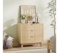 Garvee Cómoda Moderna Acanalada de 3 cajones - Mueble de Almacenamiento para Dormitorio, Sala o Pasillo - Diseño Elegante y Espacioso - Estilo contemporáneo - Color Madera Natural