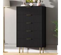 Garvee Cómoda Moderna Acanalada de Madera con 5 cajones y Tiradores metálicos - Organizador de Dormitorio, Sala de Estar o Pasillo, diseño de 69 cm de Ancho - Color Negro