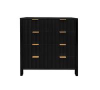 Garvee Cómoda Moderna Negra de Madera Maciza con 4 cajones Acanalados - Tiradores Dorados - Diseño de Mediados de Siglo - Almacenamiento Elegante para Dormitorio, Entrada o salón - Color: Black