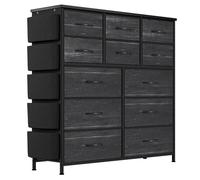 Garvee Cómoda organizadora de 12 cajones para Dormitorio - Estructura de Acero Robusta y Tablero de Madera - Bolsillos Laterales y Ganchos - Gran Capacidad de almacenaje - Color Black Willow, Madera
