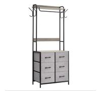 Garvee Cómoda organizadora Industrial con 6 cajones - Estructura de Metal Resistente y Tapa de Madera - Barra para Colgar y 4 Ganchos Laterales - Ideal para Dormitorio, Pasillo o Sala - Color Hierro