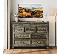 Garvee Cómoda Rústica De 9 Cajones para Dormitorio - Cómoda Ancha De Madera con Tiradores De Metal - Multiusos, Ideal para Salón, Recibidor y Almacenaje - 120 cm