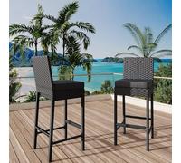 Garvee Cómodos Taburetes De Bar De Mimbre para Exteriores: Sillas Altas De Ratán Sin Brazos con Cojines, Resistentes a La Intemperie para Patio, Piscina y Terraza.