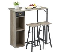 Garvee Con 1 Caja 02 Modelo 1+2 Set De Mesa Alta y Taburetes con Almacenamiento, Mesa Cocina, Mesa Alta Cocina, Diseño De Tela Gris
