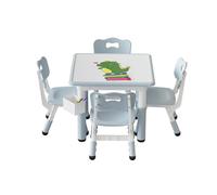Garvee Con Mesa y Silla Infantil - Tablero De Aglomerado, Modelo LY-1106, Una Mesa con Cuatro Sillas, 60x60 Cm con Almohadillas Antideslizantes Color Gris Claro
