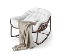 Garvee Confort Ultimate para el Suplementario - Sillón mecedora Papasan de gran tamaño de ratán, cojín grueso, marco metálico sólido, ideal para jardín/balcones/terrazas, beige