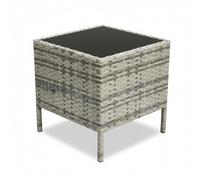 Garvee Conjunto 3 Piezas Ratán PE con Mesa de Vidrio, Gris/Azul