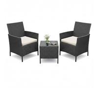 Garvee Conjunto 3 Piezas Ratán PE con Mesa de Vidrio, Gris/Azul Pavo Real