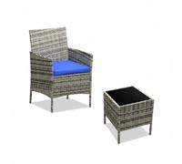 Garvee Conjunto 3 Piezas Ratán PE con Mesa de Vidrio, marrón/Naranja