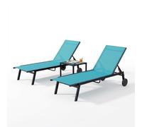 Garvee Conjunto de 2 Tumbonas de Jardín con Mesa Auxiliar, Sillas Reclinables Exterior de Textileno y Estructura de Acero para Terraza y Balcón, Pack de 3 Piezas de Muebles para Patio, Azul