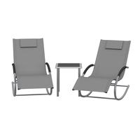 Garvee Conjunto de 2 Tumbonas de Jardín y Mesa Auxiliar, Muebles de Exterior de Hierro Transpirable con Almohadas, Hamacas Reclinables para Terraza, Patio, Balcón y Piscina, 190x58x30 cm Gris