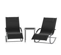 Garvee Conjunto de 2 Tumbonas de Jardín y Mesa Auxiliar, Muebles de Exterior de Hierro Transpirable con Almohadas, Hamacas Reclinables para Terraza, Patio, Balcón y Piscina, 190x58x30 cm Negro
