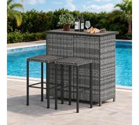 Garvee Conjunto de Bar Compacto para Patio 3 Piezas - Ratán PE Resistente al Clima - Mesa Alta con Tablero DPC - 2 taburetes cómodos - Ideal para balcón, jardín, terraza - Gris Degradado + algodón de