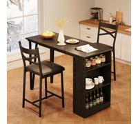 Garvee Conjunto de Bar con Mesa Extensible y 2 Taburetes Altos - Mueble de Comedor Alto con Estante Inferior, Estilo Vintage, Acabado Envejecido