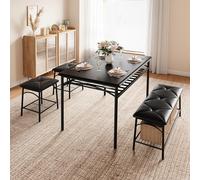 Garvee Conjunto De Comedor Compacto para 4 Personas - Mesa Rectangular De Madera con 2 Sillas Tapizadas y Banco - Estructura Metálica Robusta e Incluye Espacio De Almacenamiento - Ideal para Cocinas