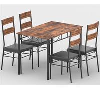 Garvee Conjunto De Comedor De 5 Piezas - Mesa Rectangular De Madera con Acabado De Nogal y 4 Sillas De Metal con Asiento De Cuero Sintético - Mueble para Cocina, Comedor y Sala De Estar