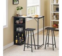 Garvee Conjunto de Comedor para Bar 3 Piezas - Mesa Alta con Estructura metálica y 3 estantes de Almacenamiento - Diseño Compacto Ideal para Apartamentos, Sala o Cocina - Color Negro