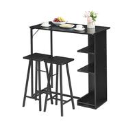 Garvee Conjunto de Comedor para Bar 3 Piezas - Mesa Alta con Estructura metálica y 3 estantes de Almacenamiento - Diseño Compacto Ideal para Apartamentos, Sala o Cocina - Estilo clásico