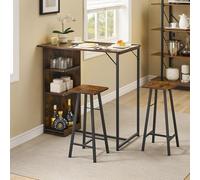 Garvee Conjunto de Comedor para Bar 3 Piezas - Mesa Alta con Estructura metálica y 3 estantes de Almacenamiento - Diseño Compacto Ideal para Apartamentos, Sala o Cocina - Color clásico