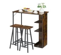 Garvee Conjunto de Comedor para Bar 3 Piezas - Mesa Alta con Estructura metálica y 3 estantes de Almacenamiento - Diseño Compacto Ideal para Apartamentos, Sala o Cocina - Estilo clásico