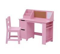 Garvee Conjunto de Escritorio y Silla Infantil de Madera MDF con Estantería, Tablón de Anuncios y Armario de Almacenaje, Mesa de Estudio para Niños de 3-8 Años, Muebles Infantiles para Aprender, Rosa