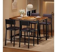 Garvee Conjunto de Mesa Alta Tipo Bar para 4 Personas - 4 taburetes tapizados con Respaldo, reposapiés y Esquinas protegidas - Ideal para Cocina, Comedor, apartamento o Pub - Color Vintage