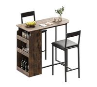 Garvee Conjunto de Mesa Alta y 2 sillas para Comedor, Cocina o Bar - Diseño Compacto con Estante de Almacenamiento - Ideal para Apartamentos pequeños o desayunador - Sillas de Piel sintética - Estilo
