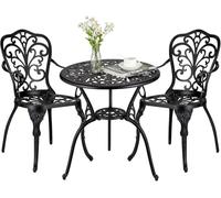 Garvee Conjunto De Mesa Bistró para Exteriores De 3 Piezas, Conjunto De Bistró De Aluminio Fundido con Agujero para Sombrilla