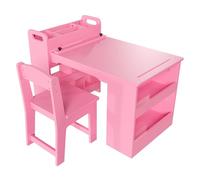 Garvee Conjunto de Mesa y 2 sillas Infantiles Multifuncional de Madera - Escritorio con estantes amplios para Almacenamiento Manualidades, Dibujo y Estudio en Cuarto de Juegos, Aula o
