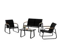 Garvee Conjunto de Muebles de Jardín de 4 Piezas Moderno Set de Terraza con Sofá Doble, 2 Sillones y Mesa de Centro Acero Resistente y Tela Transpirable Mobiliario de Exterior para Patio, Balcón