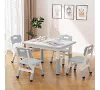 Garvee Conjunto Infantil ergonómico y Seguro - Mesa y 4 sillas Ajustables, Antideslizantes, Ideal para guardería y Dormitorio - Superficie Tipo Pizarra Blanca - Color Gris Claro, estándar Europeo,