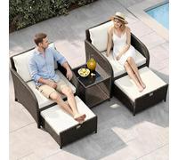 Garvee Conjunto Jardin Exterior, Mesa y Sillas de 5 Piezas, Beige | Material de ratán PE, encimera de vidrio templado, cojines cómodos, resistente al agua, anti-UV, desmontable, Terraza&Balcón
