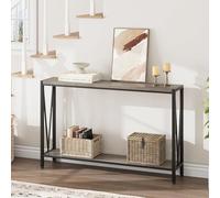 Garvee Consola de Entrada de Dos Niveles con Espacio de Almacenamiento, Mesa de sofá Estrecha de 109 cm con diseño en V, Consola Industrial para Entrada, Sala de Estar, Pasillo (Gris)