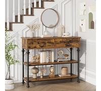 Garvee Consola de Recibidor, con 2 Cajones y 2 Estantes Abiertos, Diseño de Columna Romana, para Entrada, Pasillo, Salón y Espacios, Color Vintage, 100×30×80 cm